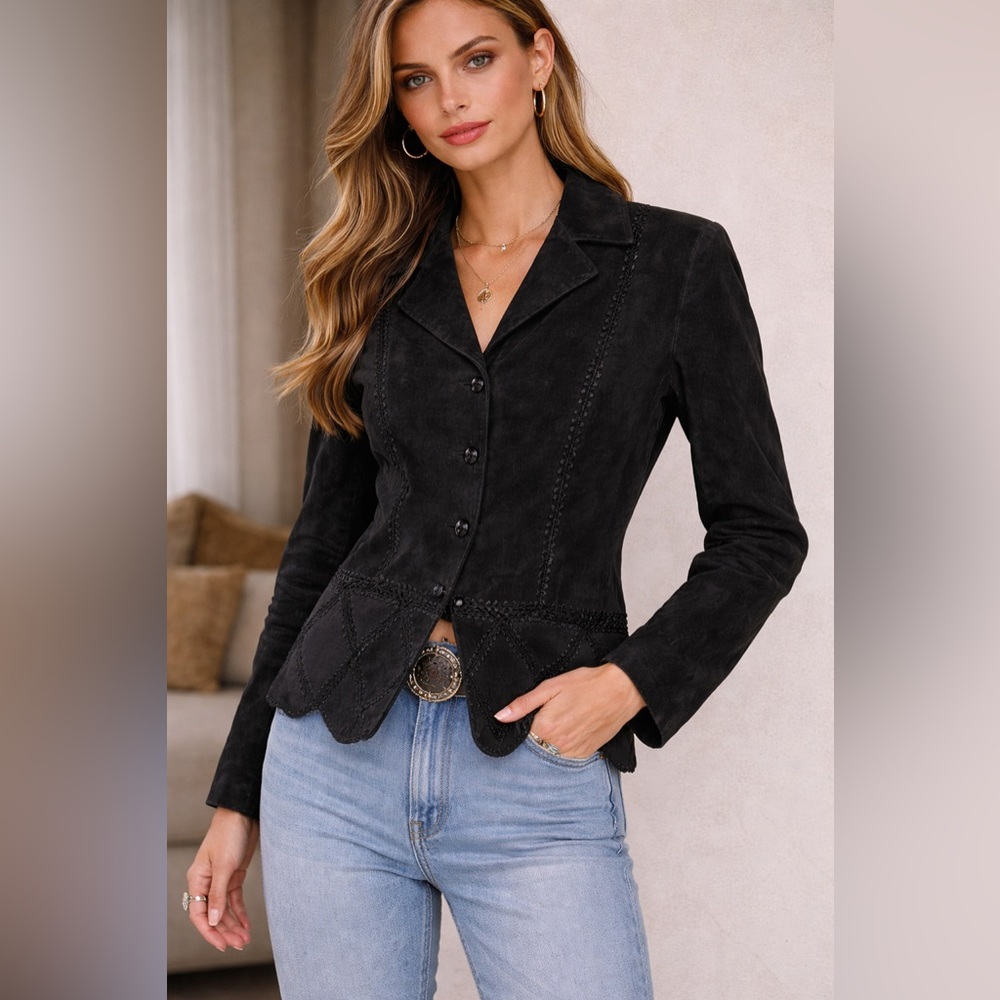 Vintage Neutral Zone Leather Jacket Crochet Detail L
